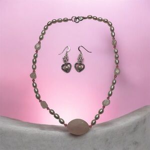Elegant Pearl and Rose Quartz Stone Jewelry Set